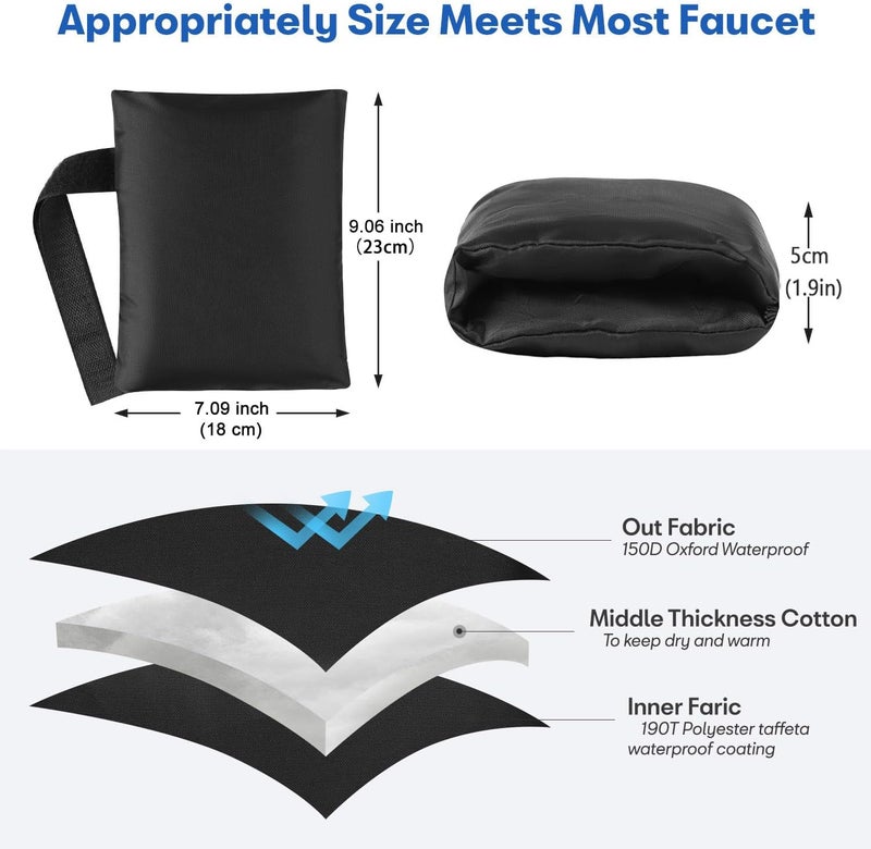 MOLIK Outdoor Faucet Cover Socks for Winter Freeze Protection, 7.09" W x 9.06" H, Velcro Thickened Anti-Freeze Outdoor Tap Cover, Reusable Waterproof Insulated Spigot backflow Cover,Black, 2Pcs - Image 2